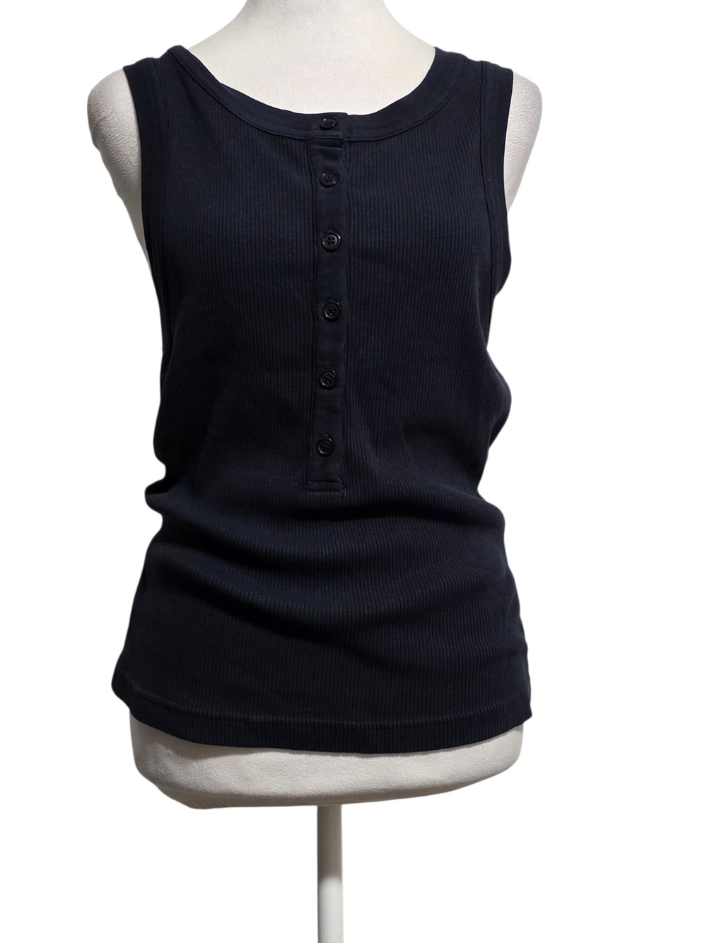 Citizens of Humanity Navy Ribbed Henley Tank Top XL Stretch Cotton Lyocell USA